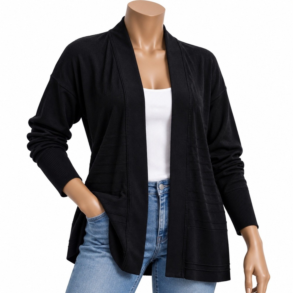 Lululemon Black Open Mind Open Heart Cardigan Sweater Shawl Collar Knit L/XL